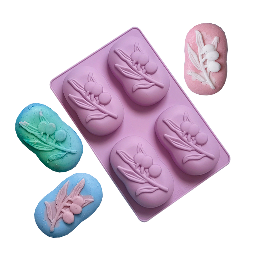 Soap Making Store - 4-wgniazdowe owalne drzewo oliwkowe Silikonowa forma